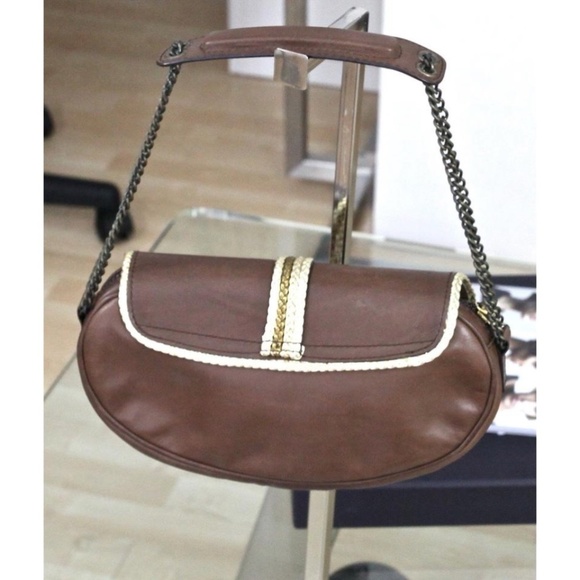 Giuseppe Zanotti Brown Leather Shoulder Bag Purse Handbag Gold Chain - Picture 9 of 10
